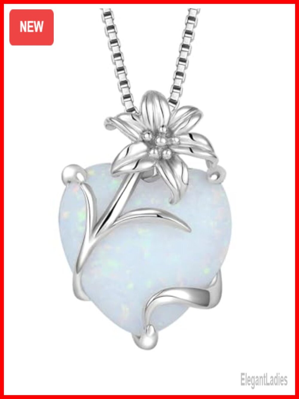 Sterling Silver Created Opal Heart Lily Pendant Necklace